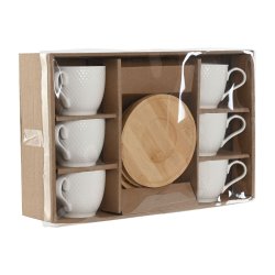 Set med 6 koppar och fat Home ESPRIT Vit Naturell Bambu Porslin