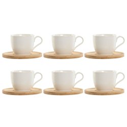 Set med 6 koppar och fat Home ESPRIT Vit Naturell Bambu Porslin