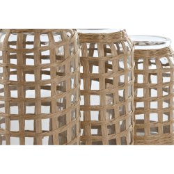 Set med 3 Vasar Home ESPRIT Naturell Glas 11 x 11 x 21 cm (3 Del