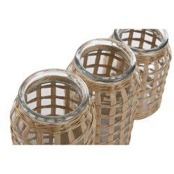Set med 3 Vasar Home ESPRIT Naturell Glas 11 x 11 x 21 cm (3 Del