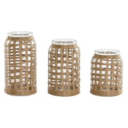 Set med 3 Vasar Home ESPRIT Naturell Glas 11 x 11 x 21 cm (3 Del
