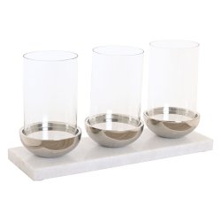 Ljusstakar Home ESPRIT Vit Silvrig Glas Marmor 40 x 13 x 22 cm