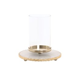 Ljusstakar Home ESPRIT Vit Gyllene Glas Marmor 25 x 25 x 27 cm