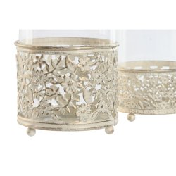 Ljusstakar Home ESPRIT Krm Metall Glas 11 x 11 x 13 cm (2 antal