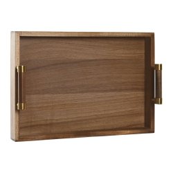 Snacksbricka Home ESPRIT Gyllene Naturell Metall Akaciatr 39 x