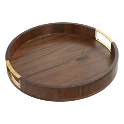 Bricka Home ESPRIT Gyllene Naturell Metall Akaciatr 35,5 x 35,5