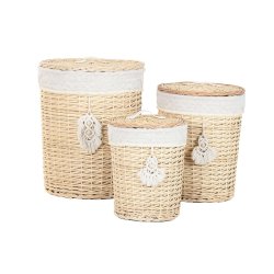 Tvttkorg Home ESPRIT Naturell vide Boho 45 x 45 x 55 cm 3 Delar