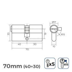 Cylinder EDM r15 Europeisk Lngt kamls Silvrig ickel (70 mm)