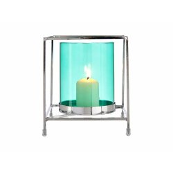 Ljusstakar Fyrkantig Silvrig Bl 14 x 15,5 x 14 cm Metall Glas