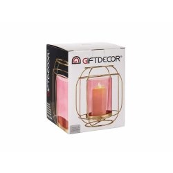Ljusstakar Rosa Gyllene Lmpa Metall Glas (19 x 20 x 19 cm)