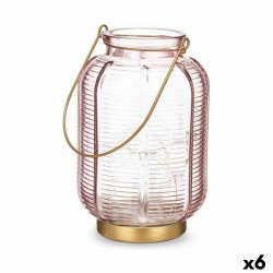 LED-lykta Rnder Rosa Gyllene Glas 13,5 x 22 x 13,5 cm (6 antal)
