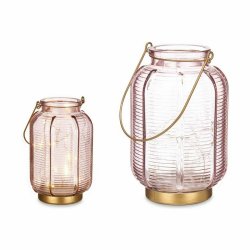 LED-lykta Rnder Rosa Gyllene Glas 13,5 x 22 x 13,5 cm (6 antal)