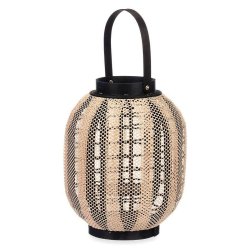 Lykta Gift Decor D23026S Svart Beige Tr Tyg Glas Lykta 27 x 32