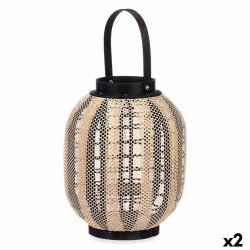 Lykta Gift Decor D23026S Svart Beige Tr Tyg Glas Lykta 27 x 32