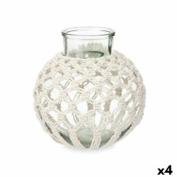 Vas Gift Decor Vit Transparent Tyg Glas Makram 25 x 26,5 x 25 c