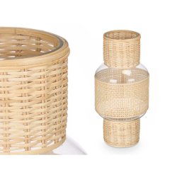 Ljusstakar SG-29652 Transparent Naturell Glas Rattan 18 x 38 x 1