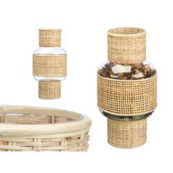 Ljusstakar SG-29652 Transparent Naturell Glas Rattan 18 x 38 x 1
