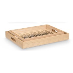 Uppsttning med Brickor Gift Decor Brun Transparent Tr Glas Cir