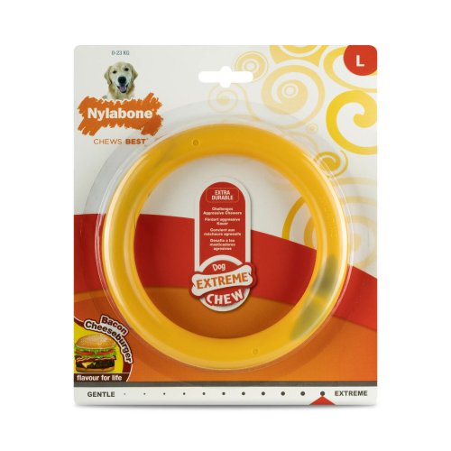 Tuggleksak fr hundar Nylabone Ring Gul Hamburgare L