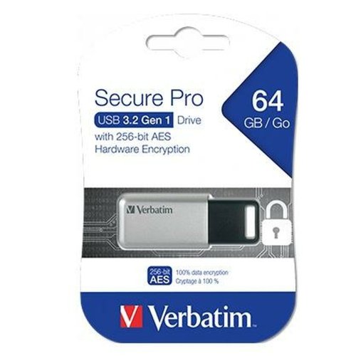 USB-minne Verbatim Secure Pro Svart Svart/Gr 64 GB