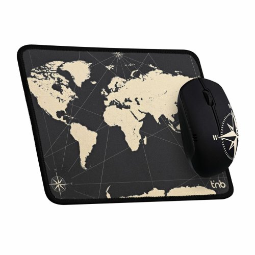Gamingmus med musmatta T'NB TNB TRAVEL Svart Vrldskarta