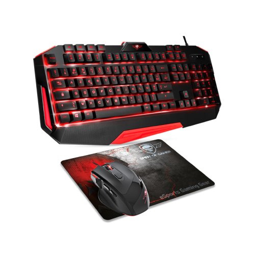Tangentbord och Mus Spirit of Gamer SOG-3IN1-ES Svart Rd AZERTY