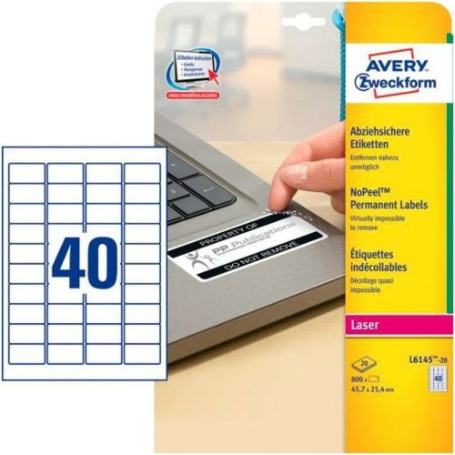 Etiketter till Skrivare Avery   Vit 20 Blad 45,7 x 25,4 mm