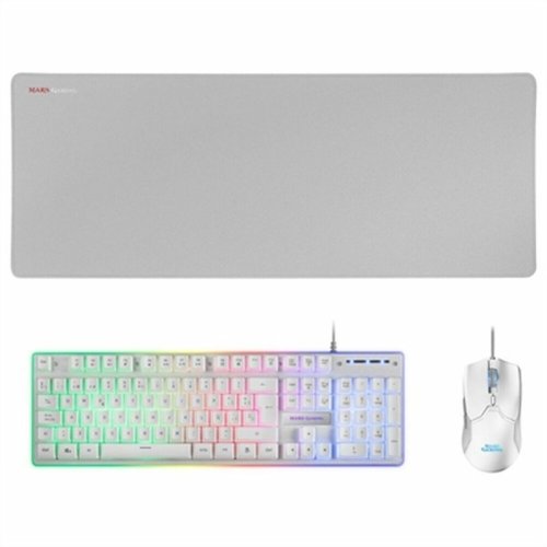 Speltangentbord och mus Mars Gaming MCPXWES Vit Qwerty Spanska Q