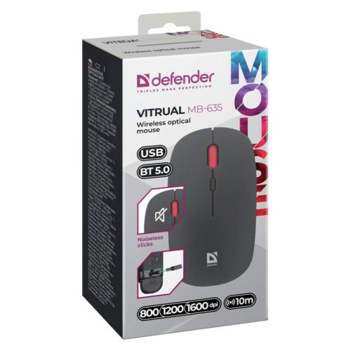 Trdls Mus Bluetooth Defender VITRUAL MB-635 Svart 1600 dpi