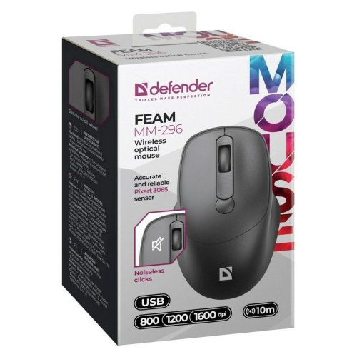 Gaming Mus Defender FEAM MM-296 RF SILENT Svart