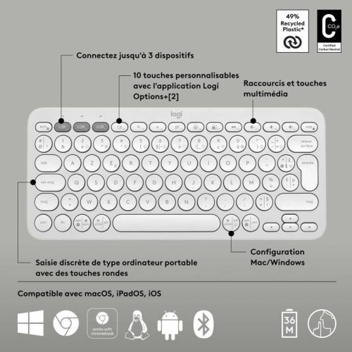 Bluetooth-tangentbord med tabletthllare Logitech K380 Franska V