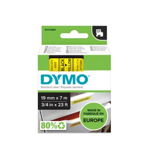 Sjlvhftande etiketter Dymo S0720880 Svart/Gul 7 m