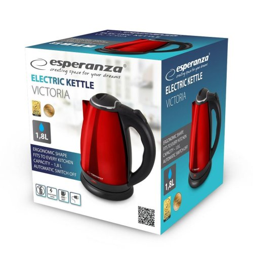 Vattenkokare Esperanza EKK113R Svart Rd Rostfritt stl Plast 18