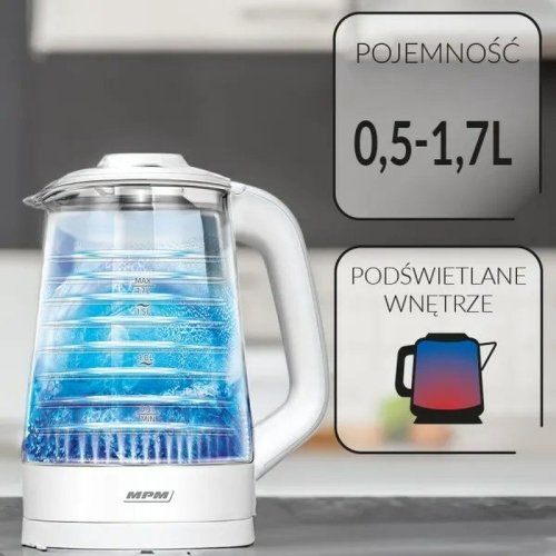 Vattenkokare Mpm MCZ-124 Vit Glas 2200 W 1,7 L