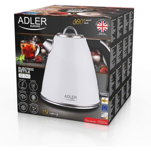 Vattenkokare Adler AD 1341 Vit Rostfritt stl 2200 W 1,5 L