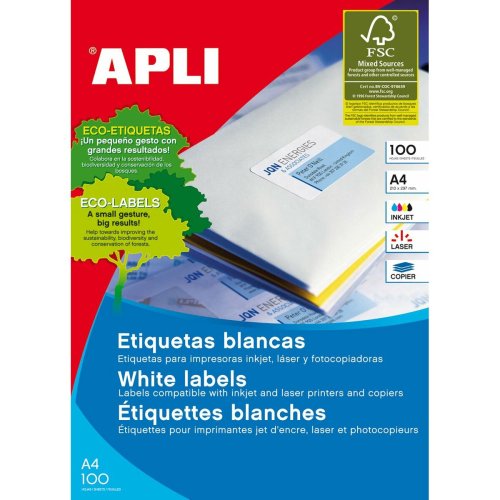 Sjlvhftande etiketter Apli 1273 70 x 37 mm 100 Blad Vit