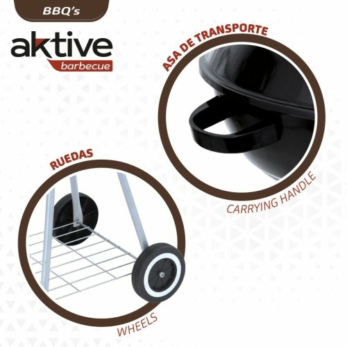 Kolgrill med hjul Aktive 46 cm Rund Svart Med lock