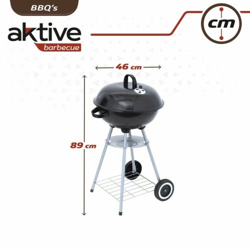Kolgrill med hjul Aktive 46 cm Rund Svart Med lock
