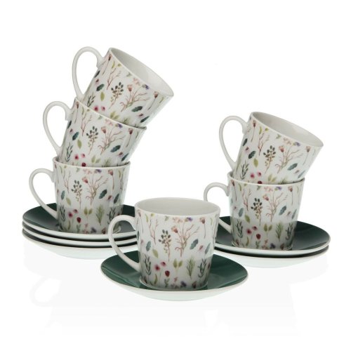 Set med koppar och fat Versa Sansa Porslin 9 x 14 x 14 cm 10,5 x
