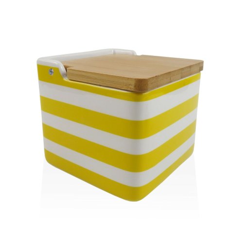 Saltkar med lock Versa Gul Keramik Bambu Dolomite Rnder 12,2 x
