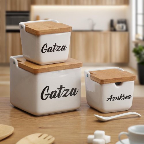 Saltkar med lock Versa GATZA Vit Keramik 12,2 x 11,5 x 12,2 cm
