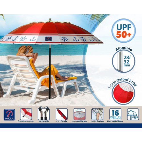 Parasoll Rd  220 cm SPF50+ Ankare