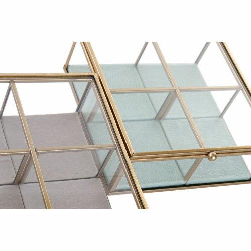 Smyckeskrin DKD Home Decor Grn Ljusgr Metall Glas 15 x 15 x 5,