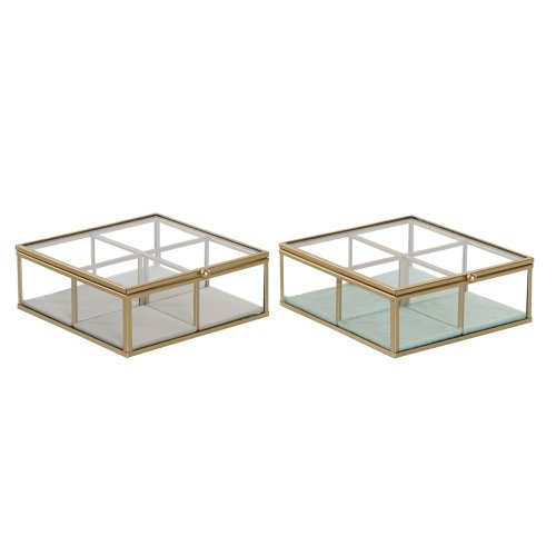 Smyckeskrin DKD Home Decor Grn Ljusgr Metall Glas 15 x 15 x 5,
