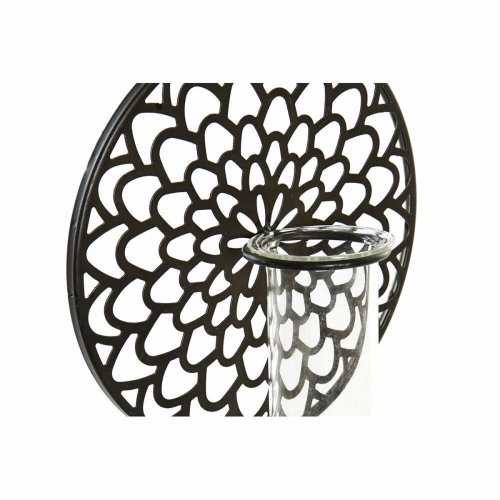 Ljusstakar DKD Home Decor Glas Svart Metall Tr Brun 20 x 20 x 3