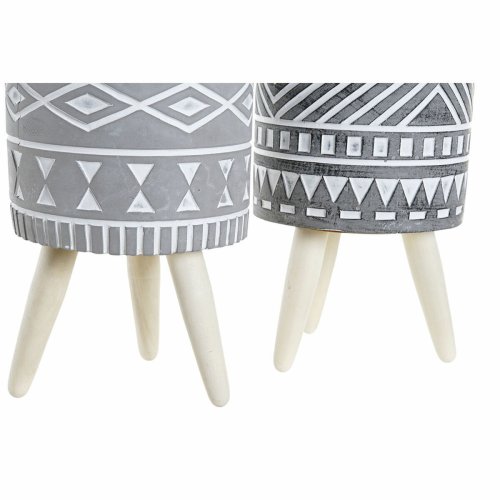 Kruka DKD Home Decor Gr Cement Vit Furu Boho (14,3 x 14,3 x 26,