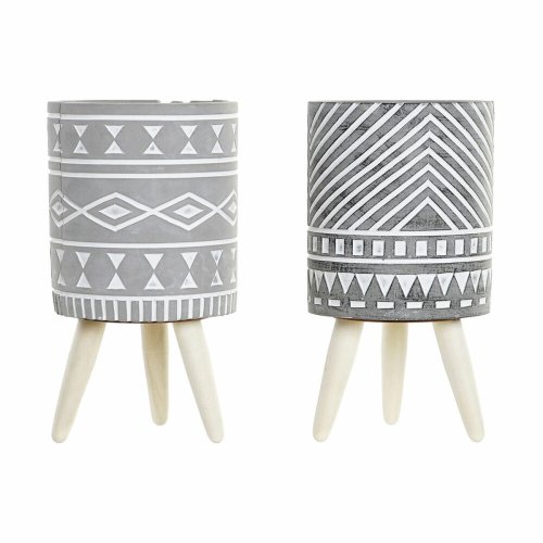Kruka DKD Home Decor Gr Cement Vit Furu Boho (14,3 x 14,3 x 26,