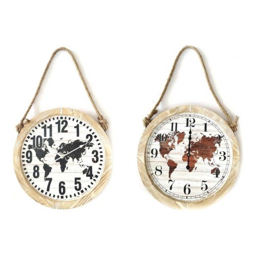 Vggklocka DKD Home Decor Svart Brun Snre Tr MDF Vrldskarta (