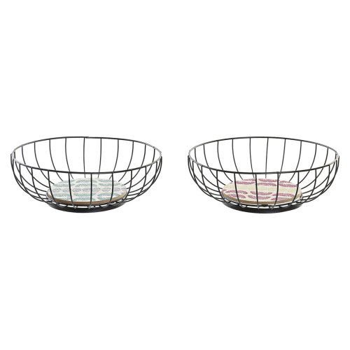 Fruktskl DKD Home Decor Bl Turkos Metall Tr MDF 28 x 28 x 11