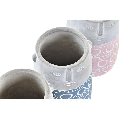 Kruka DKD Home Decor Ansikte Bl Rosa Cement Grn Gul (12 x 12 x